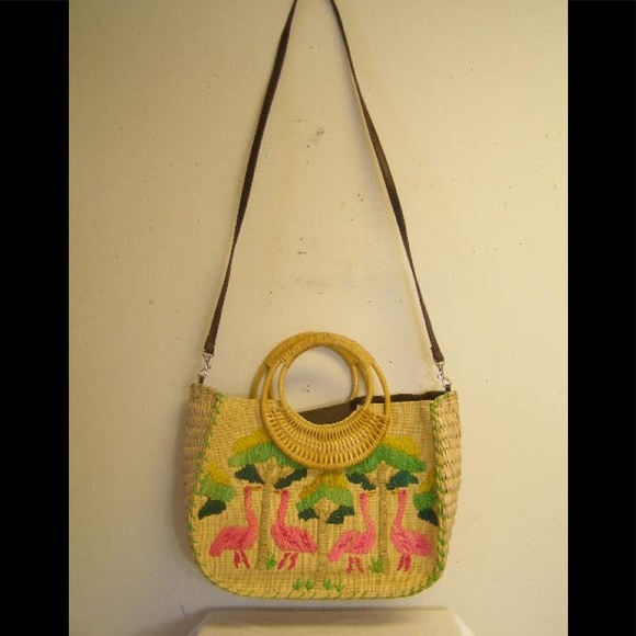 NWT 5 star Large Flamingo straw beach bag tote - Picture 5 of 6